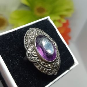 Antique Art Deco Sterling Silver Amethyst Ring